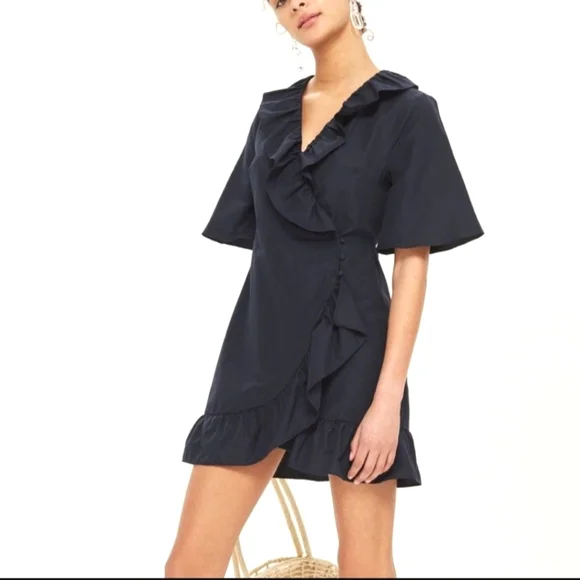 blue wrap dress topshop Tie Sleeve Wrap Dress